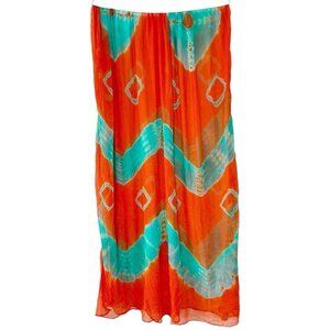 RaJ Red Green Sheer Silk Tie Dye Rectangle Scarf Statement‎ Scarf Lagenlook